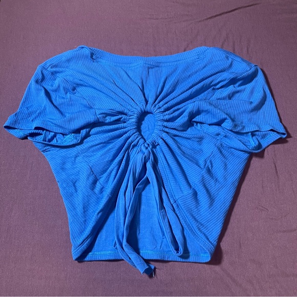 aerie Tops - Offline by Aerie Ribbed Blue Short Sleeve Tee Shirt - TIE up BACK - size Large
